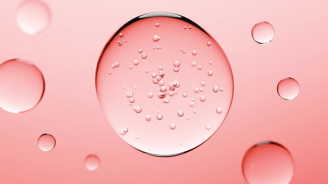 Transparent cosmetic gel fluid, serum with 3D molecules, bubbles cream, gel, moisturizer, cosmetic, liquid gel drops, hyaluronic , Close-up liquid oil, Natural Organic Cosmetics, skin care, beauty ani