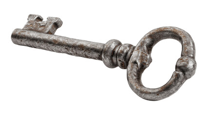 Old medal and antique key isolated on white background or transparent png, vintage collectible items with historic charm and intricate details.