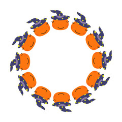 Halloween circle frame. The round vector design, perfect for spooky autumn decorations, banners, stickers, sale.