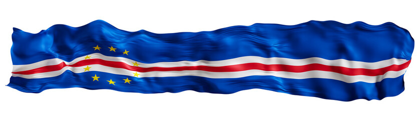 Stylized flag of Cape Verde waving in the wind on transparent background. Footer, header or divider. Cut out wide, panoramic element. Banner for patriotic themes or national event promotions. 3D. © Creative_Bird