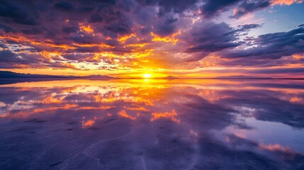 Fototapeta premium Dazzling sunset creating mirrorlike reflection high resolution picture