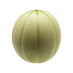 Whole, fresh Cantaloupe melon with its distinctive netted green skin, isolated, conveying refreshing fruit, healthy summer snacks, hydration, and natural sweetness