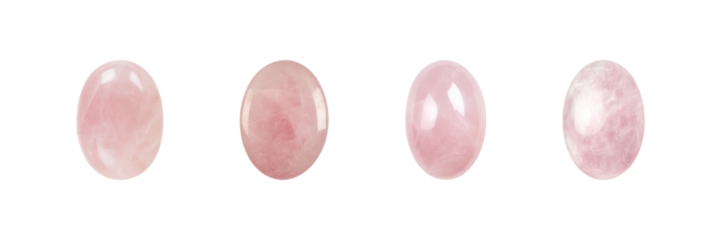 Rose Quartz Gemstones Set. Healing And Aesthetic Crystal Collection Isolated On Transparent Background