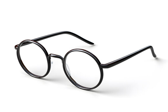 Round black reading glasses on white background. Clean mockup for branding, book designs, or educational content visuals.