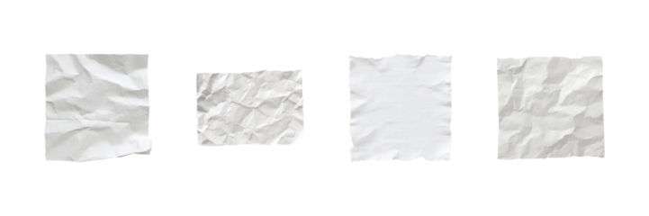 Crumpled Paper Textures Set. Creative And Design Elements Collection Isolated On Transparent Background