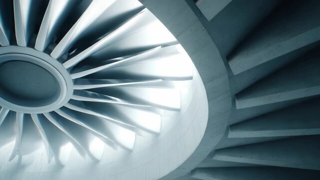 Abstract view of a jet engine turbine with architectural concrete
