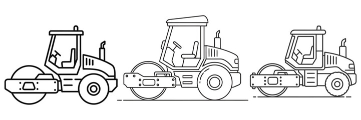Three Road Rollers Side by Side Line Art compactor
