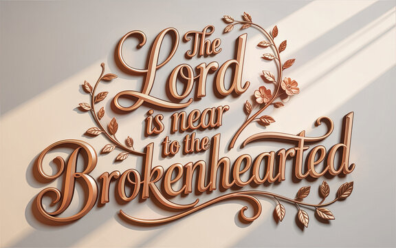 The Lord Is Near to the Brokenhearted rose gold script design