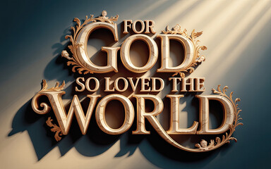For God So Loved the World gold blue 3D typography
