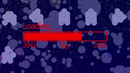 Loading bar showing progress from year 2041 to 2042 with abstract bokeh background in red progress bar