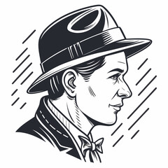 Profile Portrait of a Man in a Fedora and Suit vector illustration