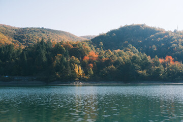 Autumn lake mountain landscape