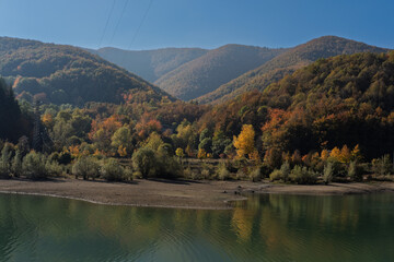 Autumn forest lake reflection