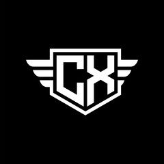 CX Logo vector image of initial shield with wing outline and simple shield