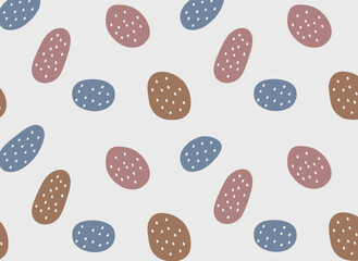 A seamless pattern featuring a collection of abstract graphic shapes with a noisy gradient effect, dark shapes and objects, and minimalist elements in a modern art style