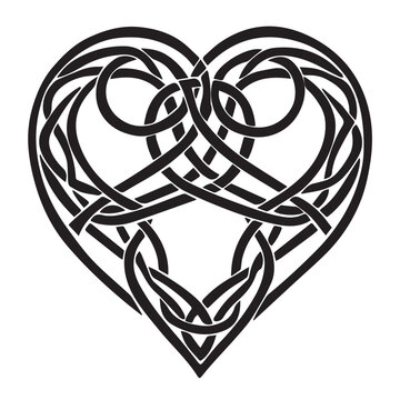 Intricate celtic knot heart symbol illustrating eternal love and interconnectedness in a stylized black design