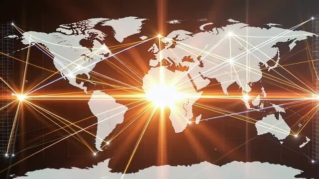 Global network connections world map technology background for business and innovation 3d 4k - Powered by Adobe