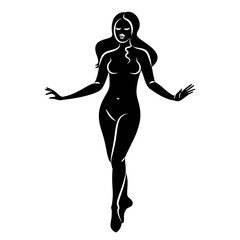 Silhouette of a nice lady, she is standing. The girl has a beautiful naked figure. The woman is a young sexy and slender model. Vector illustration.