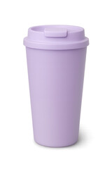 Pastel Lavender Travel Mug Front View with Subtle Shadow – Transparent PNG Isolated Object