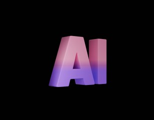 Artificial Intelligence pint and purple gradient 3D render on a black background, isolated