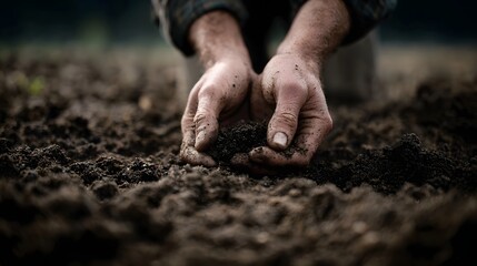 Close up of farmer s hands cupping rich dark soil symbolizing planting growth and connection to the earth