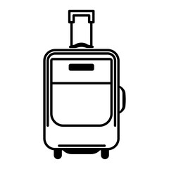 Black and white vector icon of suitcase with handle representing travel, luggage, transportation, vacation, journey, packing, airport, and journey concept isolated on white background.