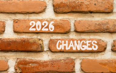2026 Changes symbol. Concept words 2026 Changes on beautiful brown brick wall. Beautiful brown brick wall background. Business and 2026 changes concept. Copy space.