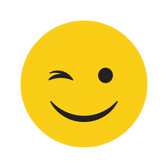 Fototapeta premium A yellow smiley face icon winks with a broad smile.