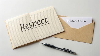 Respect and Hidden Truth on Notepad with Envelope and Pen
