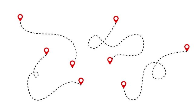 Airplane dashed lines path with start point and end point dash line trace. Flight route with start point and end point dash line trace for plane isolated on white background animation. 4k