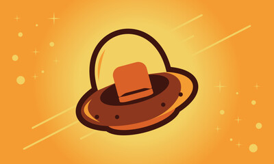 UFO Flying in Outer Space Illustration, Futuristic Alien Spaceship Artwork with Stars and Galaxy Background