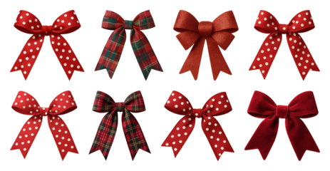 PNG Festive red bows collection, element set on transparent background