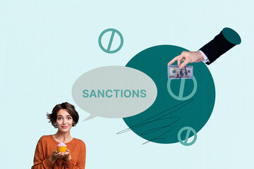 Modern sanctions crisis collage symbols showing how global sanctions influence job market...