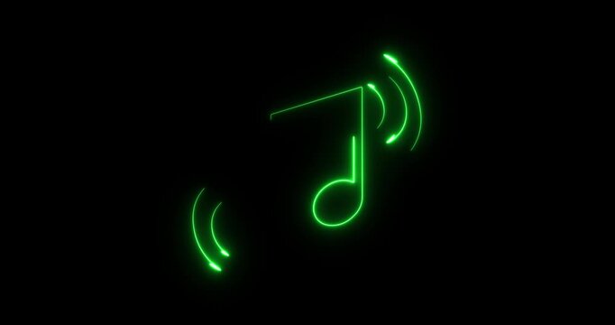 Glowing Neon Eighth Note Symbol with Sound Waves on Black Background music musical