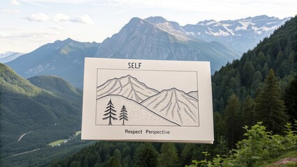 Tranquil Mountain Landscape with Conceptual Art on a Scenic View