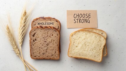 Wholesome Bread Against Plain Bread with Wheat Stalks and Text