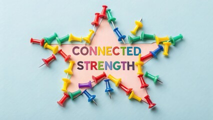 Vibrant Push Pins Forming Star Design with Connected Strength Theme