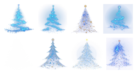PNG Glowing blue Christmas trees designs, element set on transparent background
