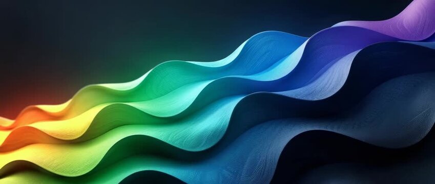 Colorful wavy patterns create an abstract visual experience in a dimly lit environment showcasing vibrant hues