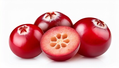 cranberries whole and cut berry isolated on white background
