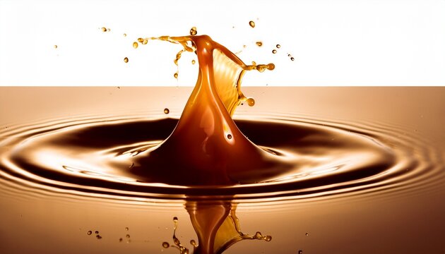 splashing caramel liquid in motion with dynamic swirls and droplets - Powered by Adobe