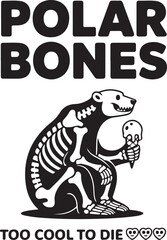 Polar bear holding melting ice cream cone with text bones
