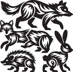 Top-Tier SEO Vector Art: Intricate Black and White Wild Animal Graphic Pack for Design