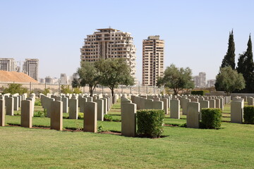 Graves of over 1,200 soldiers from the United Kingdom at the British Commonwealth War Cemetery in Damascus, Syria, who lost their lives during World War I and World War II.