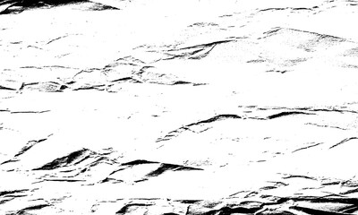 Monochrome texture of crumpled paper with a rough and grainy appearance