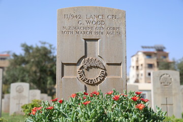 Graves of over 1,200 soldiers from the United Kingdom at the British Commonwealth War Cemetery in Damascus, Syria, who lost their lives during World War I and World War II.