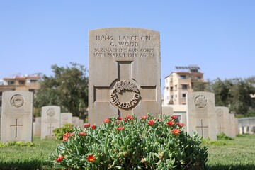 Graves of over 1,200 soldiers from the United Kingdom at the British Commonwealth War Cemetery in Damascus, Syria, who lost their lives during World War I and World War II.