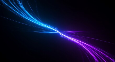 Abstract intersecting light trails in blue and purple on a black background, symbolizing energy convergence or digital transformation