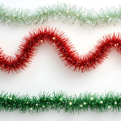Sparkling tinsel border made of twisted metallic red, green, and gold strands.