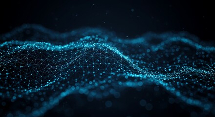 Abstract blue digital wave formed by interconnected glowing particles, representing data and networks